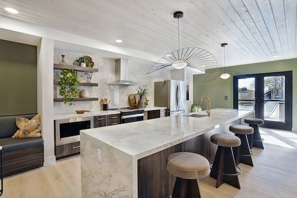 Fridge, dining tables - Landing | Chic 2BD in Granary District (Salt Lake City)