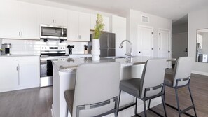 Fridge, dining tables