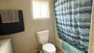 Secador de cabelo, toalhas de banho, sabonete, papel higiênico