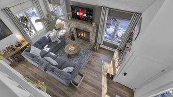 TV, fireplace, video games, DVD player