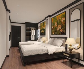 Family Quadruple Room, City View | Laptop workspace, blackout curtains, soundproofing, iron/ironing board - Charming Moon Hotel (Hoan Kiem)