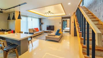 Vila família, 3 quartos, piscina particular, vista parcial para o mar | Parte interna