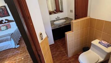 Regadera, toallas, jabón, shampoo