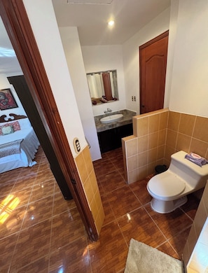 Regadera, toallas, jabón, shampoo