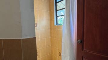 Shower, towels, soap, shampoo