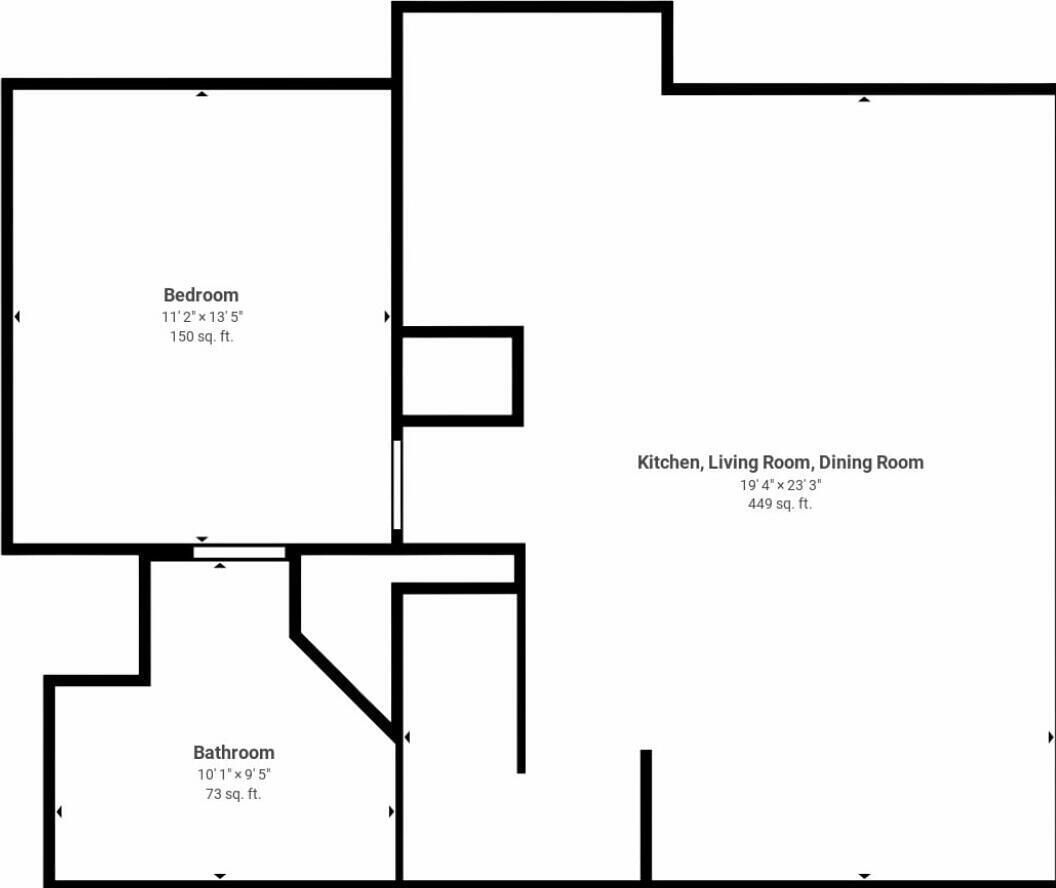Plano de planta que muestra un dormitorio (3,4 m x 4,1 m), un baño (3 m x 2,8 m) y una cocina-sala-comedor combinada (5,9 m x 7 m).