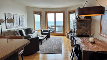 Smart TV, fireplace, DVD player, video library