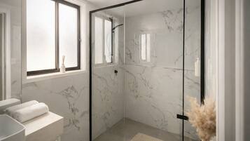 Hair dryer, towels, toilet paper