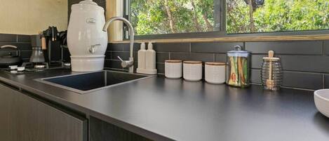 Fridge, stovetop, cookware/dishes/utensils, spices