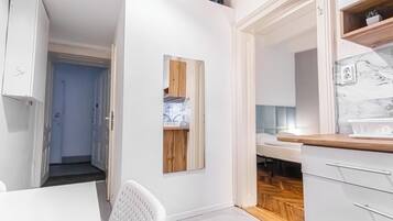 Basic-Apartment | Laptopgeeigneter Arbeitsplatz, BĂŒgeleisen/BĂŒgelbrett, kostenloses WLAN