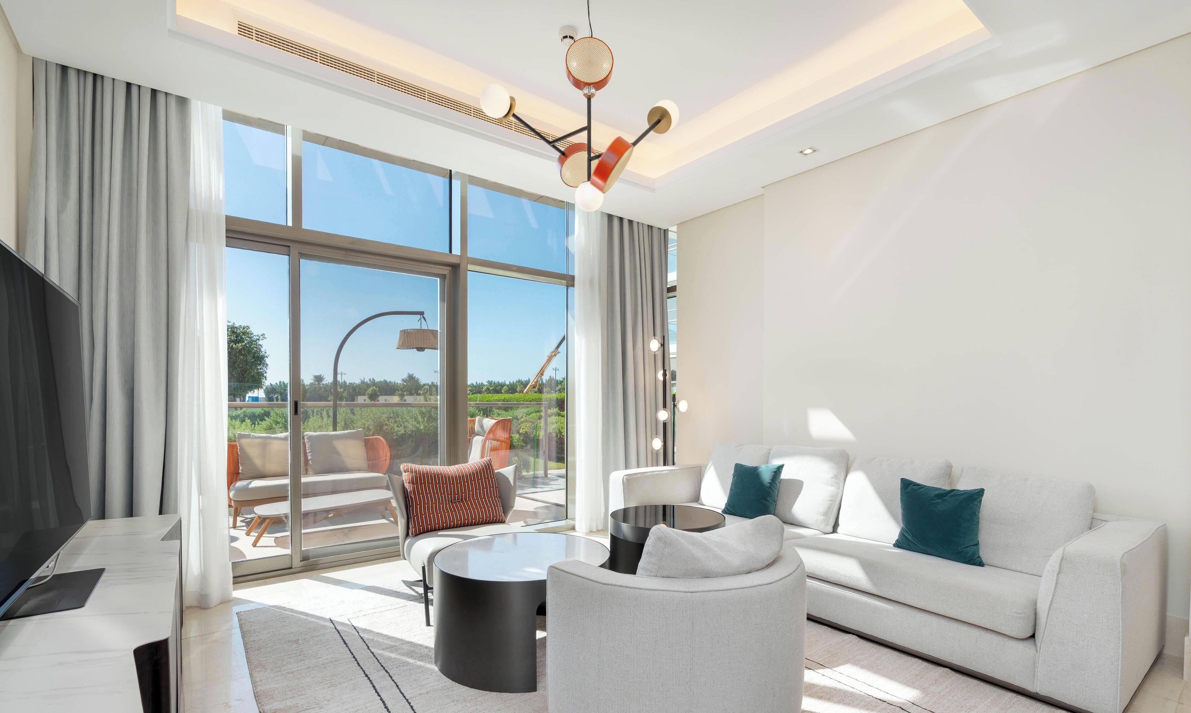 Appartamento Deluxe, 2 camere da letto, vista mare parziale | Area soggiorno