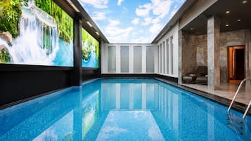 Indoor pool, pool umbrellas
