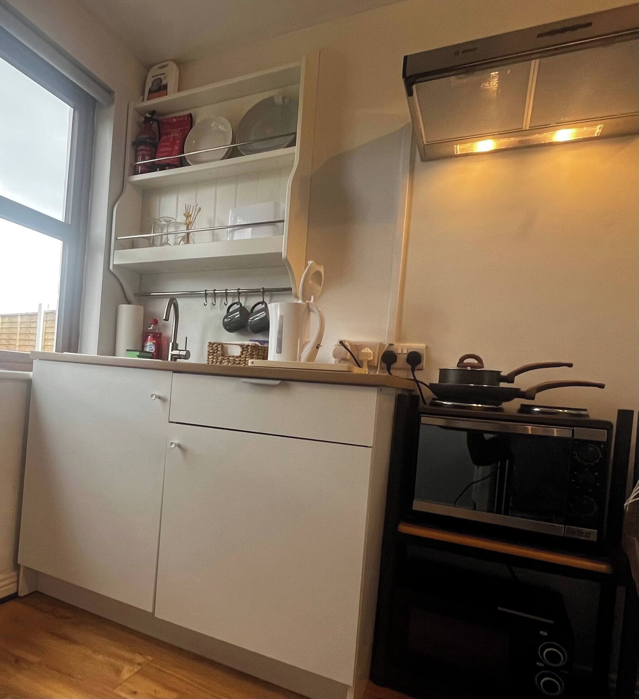 Fridge, microwave, stovetop, toaster