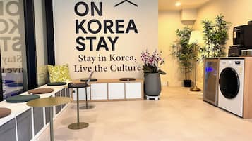 Mini-fridge, microwave, dining tables