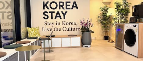 Mini-fridge, microwave, dining tables