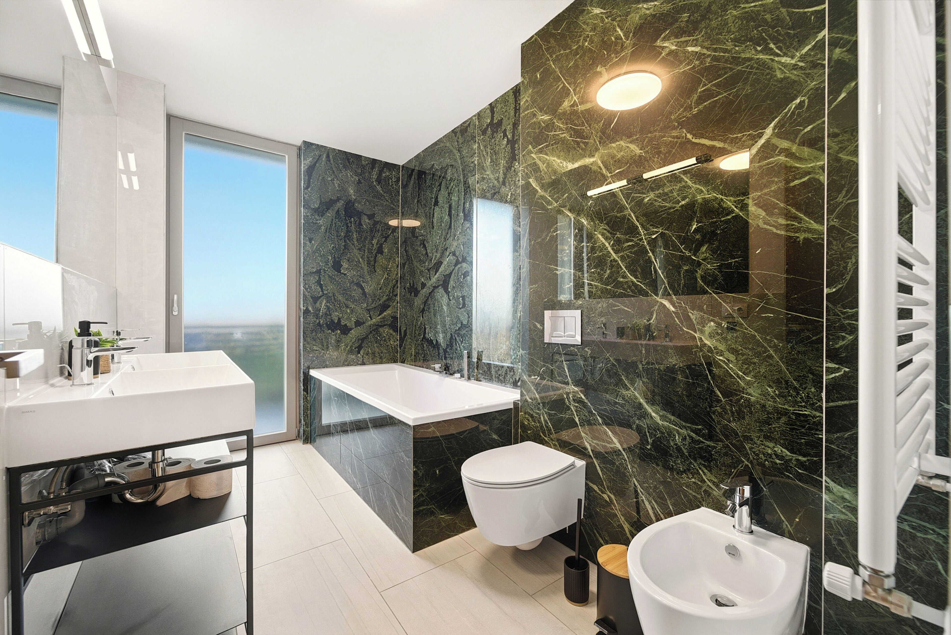 Family Apartment, 3 Bedrooms, Garden View | Bathroom | Hair dryer, slippers, towels, soap