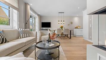 Una televisión, una chimenea