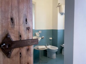 Double Room | Bathroom | Shower, hair dryer, bidet, towels