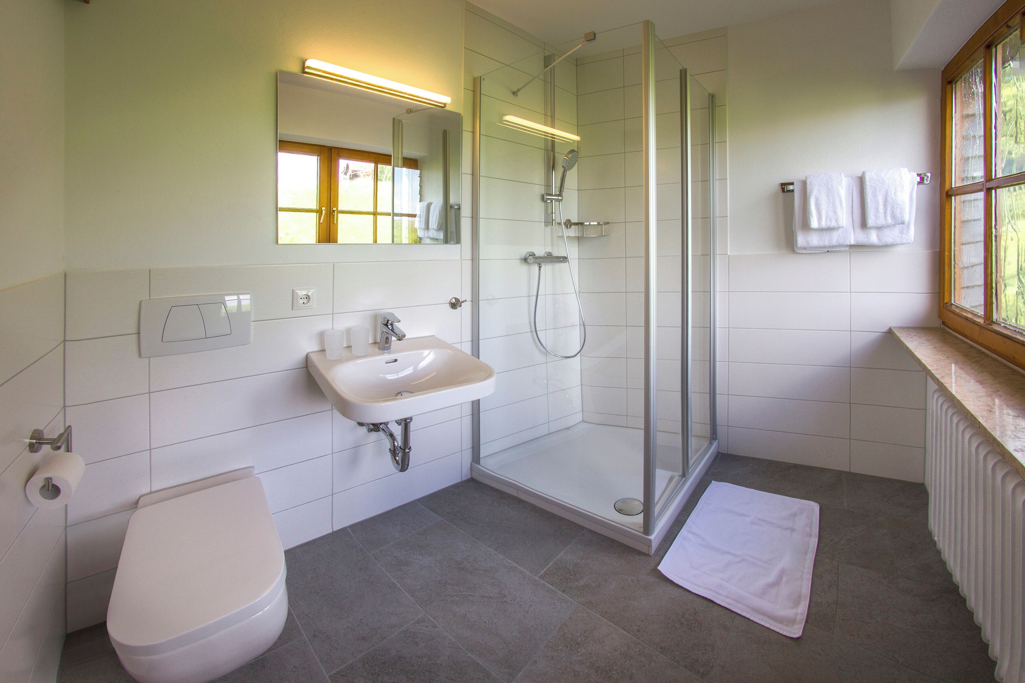 Dusche, Haartrockner, Handtücher, Seife