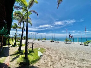 On the beach, white sand