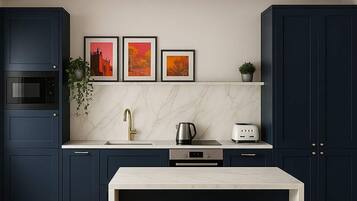 Fridge, microwave, oven, dishwasher