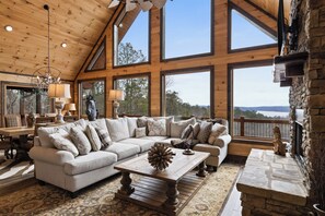 TV, fireplace - Epic Mountain Views: Hot Tub, Games and Firepit (Ellijay)