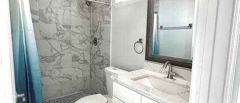 Hair dryer, soap, toilet paper