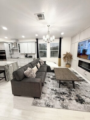 Smart TV, fireplace, video games, computer monitors