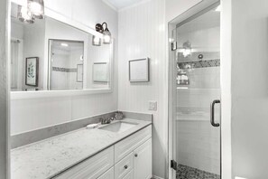 Shower, hair dryer, towels - Private Pool | Walk to Beach | 3BR Retreat (Hilton Head Island)