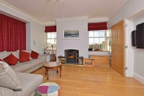 Una televisión, una chimenea