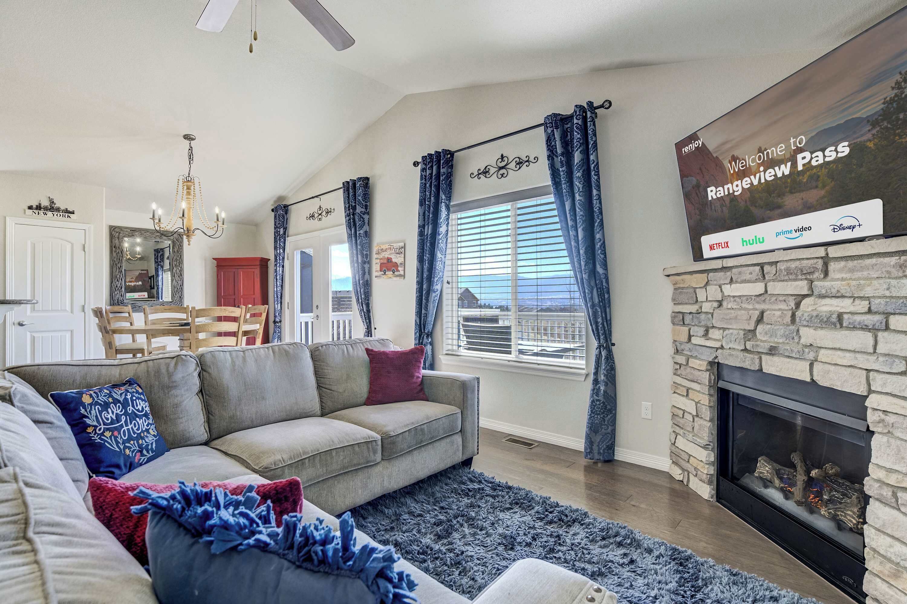 TV, fireplace, foosball, offices