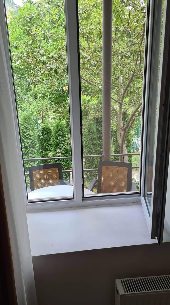 Habitación, balcón, vista al jardín | Tabla de planchar con plancha y wifi gratis 