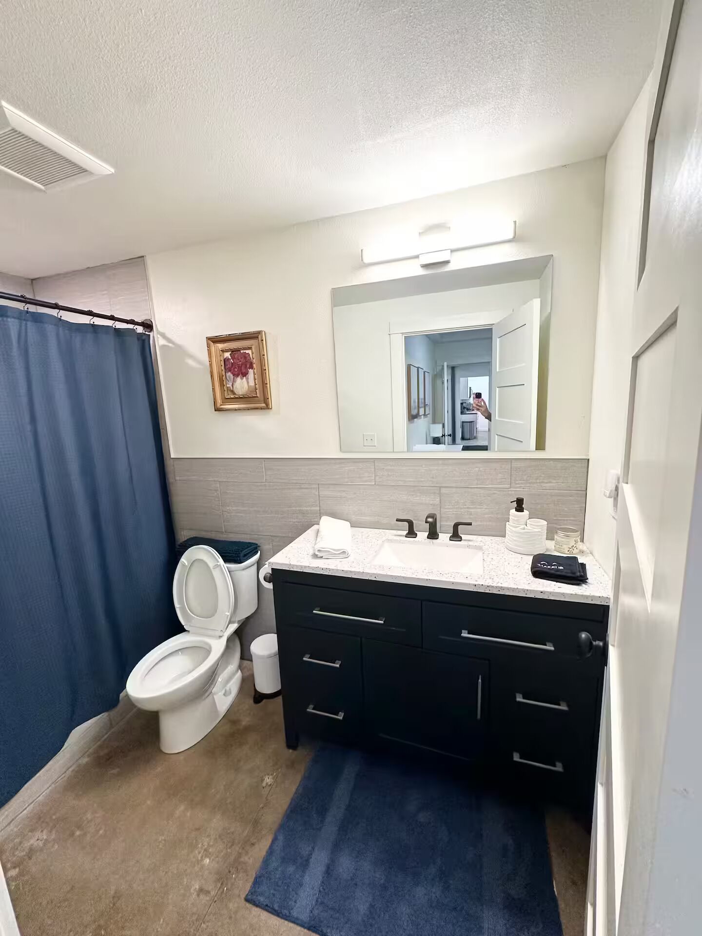 Shower, hair dryer, soap