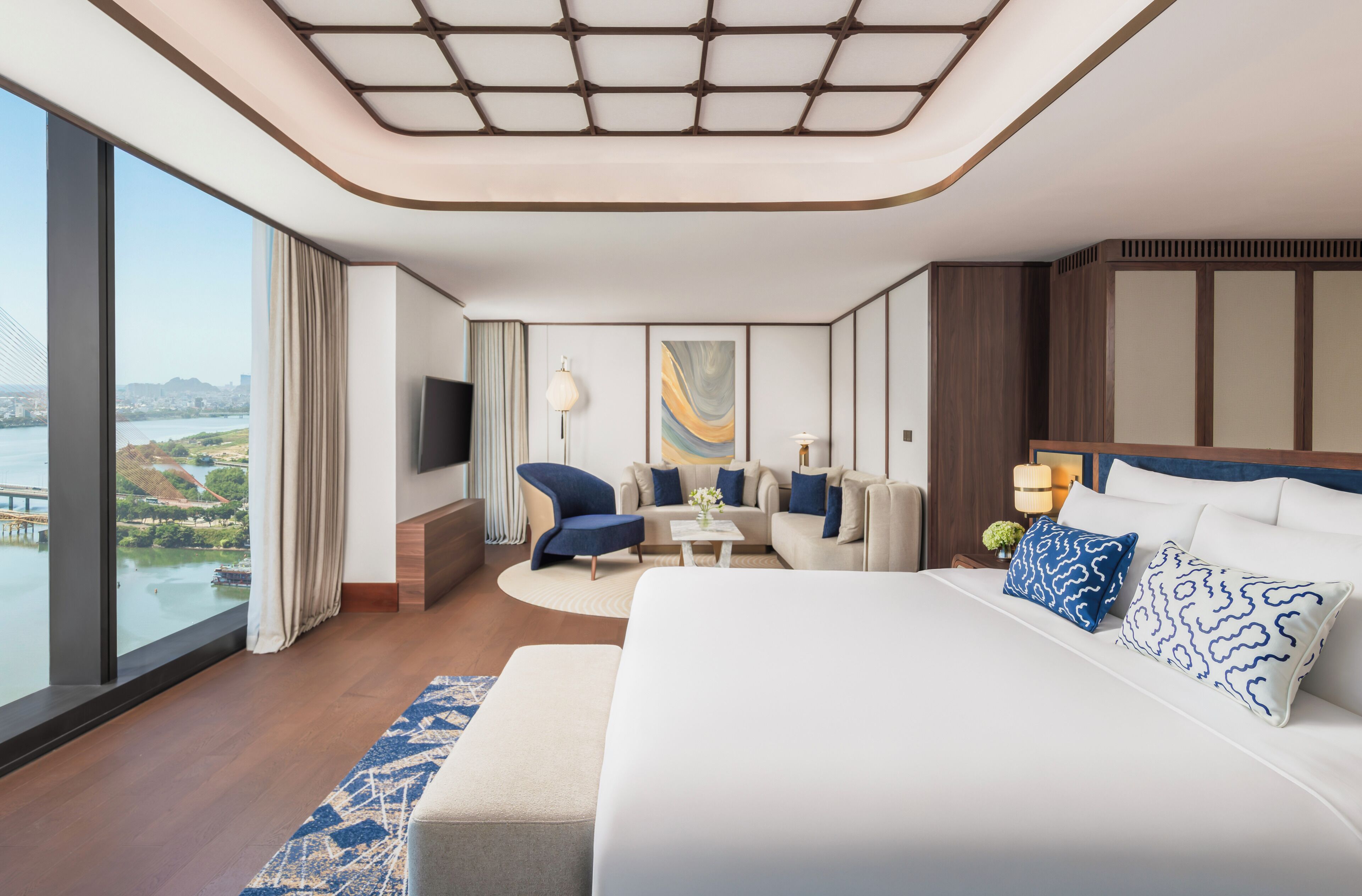 Hypo-allergenic bedding, free minibar items, laptop workspace