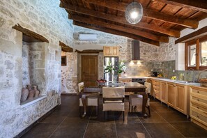 Villa, 2 Bedrooms, Private Pool, Mountain View | Private kitchen | Microwave, coffee/tea maker, high chair - Laga 1577 Traditional Stonehouse (Mylopotamos)