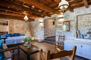 Villa, 2 Bedrooms, Private Pool, Mountain View | Living room - Laga 1577 Traditional Stonehouse (Mylopotamos)