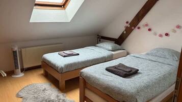 1 bedroom, desk, iron/ironing board, travel cot