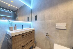 淋浴设施、吹风机、毛巾、肥皂