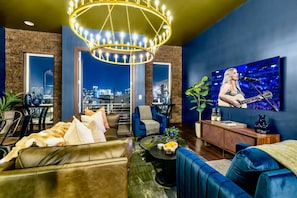 TV, fireplace, offices - Sky-High Luxury | Best Nash Views | Walk to Gulch! (Nashville)