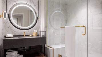 Shower, free toiletries, hair dryer, towels