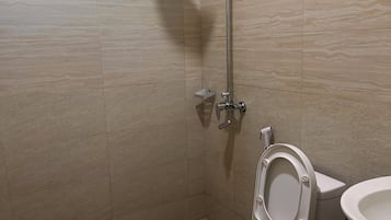Shower, free toiletries, towels, soap
