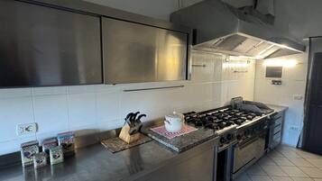 Fridge, oven, stovetop, cookware/dishes/utensils