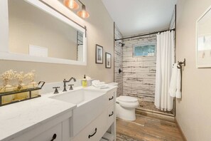 Shower, hair dryer - The Pine Getaway on 60 Acres with Hot Tub (Pine)