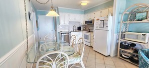 Fridge, microwave, oven, stovetop - 2 br, 1.5 ba condo, oceanfront building, side unit (Ocean Isle Beach)