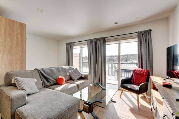 View of the living room with pull-out couch (queen sized bed)
