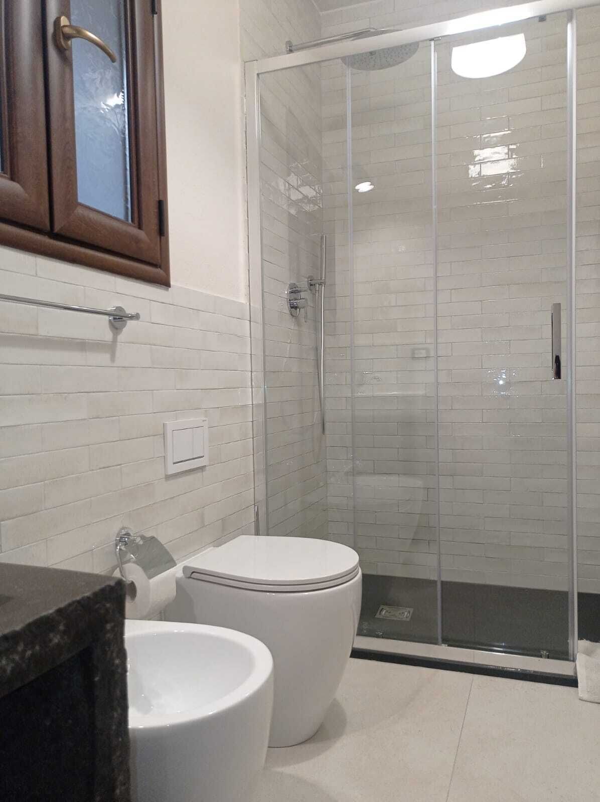 Jetted bath, hair dryer, bidet, towels