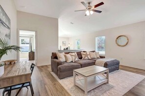 TV, offices - Cozy Beach Retreat • Sleeps 10 + Pets! (Palm Coast)