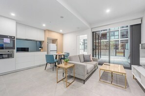 Living area - Chic Modern 1-Bedroom Apartment | Gym | Parking (Lyneham)