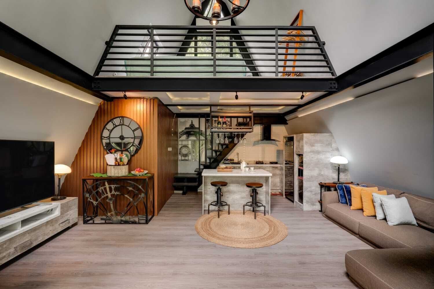 Stuga Executive - utsikt mot bergen | Vardagsrum | 55-tums LED-tv med digitalkanaler