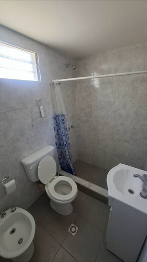 Shower, bidet, towels, soap